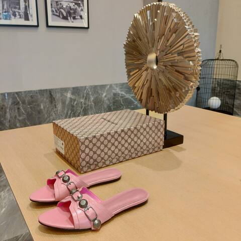 Balenciaga Cagole Slide Sandal Light Pink Dark Silver Black Slides (BS-87474)