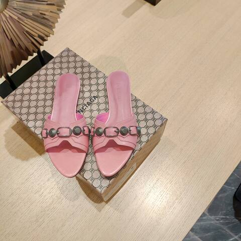 Balenciaga Cagole Slide Sandal Light Pink Dark Silver Black Slides (BS-87474)