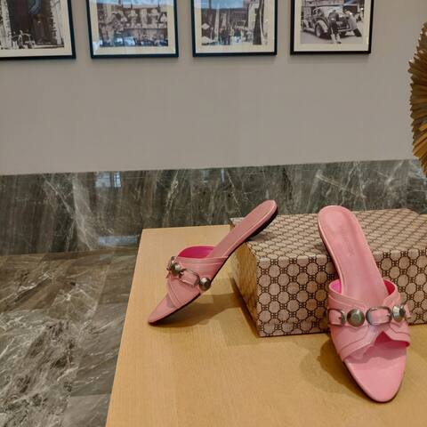 Balenciaga Cagole Slide Sandal Light Pink Dark Silver Black Slides (BS-87474)