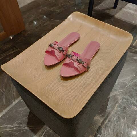 Balenciaga Cagole Slide Sandal Light Pink Dark Silver Black Slides (BS-87474)