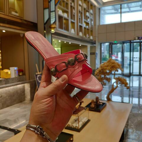 Balenciaga Cagole Slide Sandal Light Pink Dark Silver Black Slides (BS-87474)