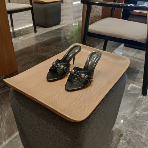 Balenciaga Cagole Heeled Mule Black Silver Sandal (BS-87473)