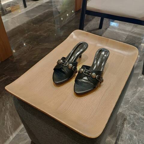 Balenciaga Cagole Heeled Mule Black Silver Sandal (BS-87473)