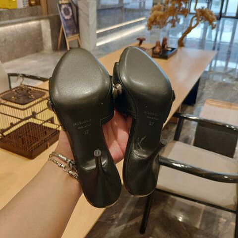 Balenciaga Cagole Heeled Mule Black Silver Sandal (BS-87473)