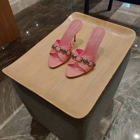 Balenciaga Cagole Heeled Mule Light Pink Silver Sandal (BS-87469)