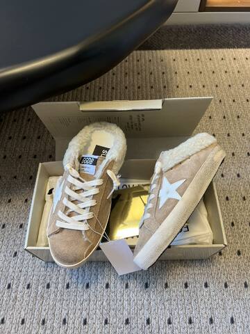 Golden Goose Super Star Sabot Shearling Mule Beige White Cream Skate Shoe (BS-87455)