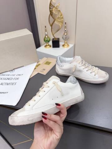 Golden Goose Superstar White Light Gray Silver Skate Shoe (BS-87381)
