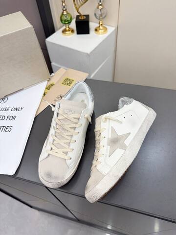 Golden Goose Superstar White Light Gray Silver Skate Shoe (BS-87381)