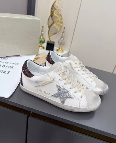 Golden Goose Superstar White Silver Burgundy Off White Skate Shoe (BS-87380)