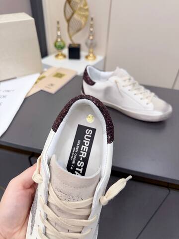 Golden Goose Superstar White Silver Burgundy Off White Skate Shoe (BS-87380)