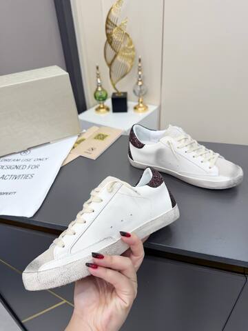Golden Goose Superstar White Silver Burgundy Off White Skate Shoe (BS-87380)