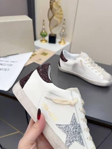 Golden Goose Superstar White Silver Burgundy Off White Skate Shoe (BS-87380)