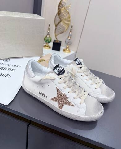 Golden Goose Super-Star White Rose Gold Silver Skate Shoe (BS-87378)