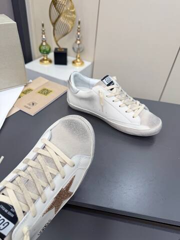 Golden Goose Super-Star White Rose Gold Silver Skate Shoe (BS-87378)