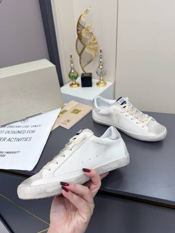 Golden Goose Super-Star White Rose Gold Silver Skate Shoe (BS-87378)