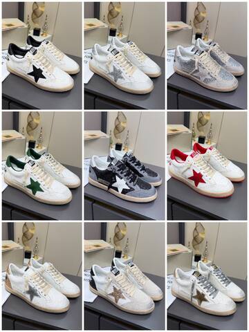 Golden Goose Ball Star White Black Beige Skate Shoe (BS-87355)