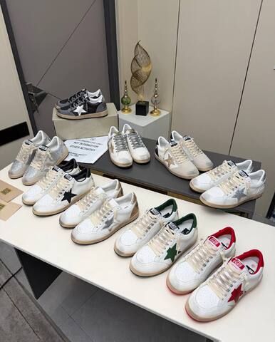 Golden Goose Ball Star White Black Beige Skate Shoe (BS-87355)