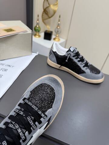 Golden Goose Ballstar Black Grey White Beige Silver Skate Shoe (BS-87354)