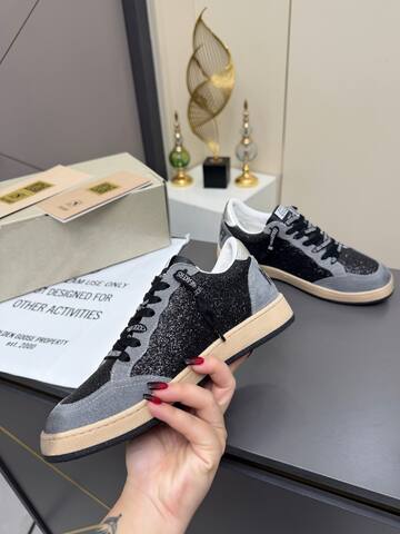 Golden Goose Ballstar Black Grey White Beige Silver Skate Shoe (BS-87354)