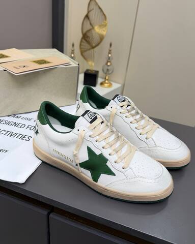 Golden Goose Ball Star White Green Beige Skate Shoe (BS-87356)