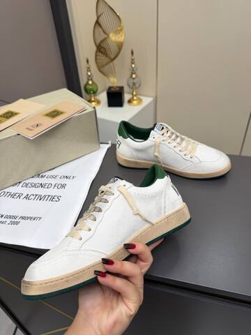 Golden Goose Ball Star White Green Beige Skate Shoe (BS-87356)