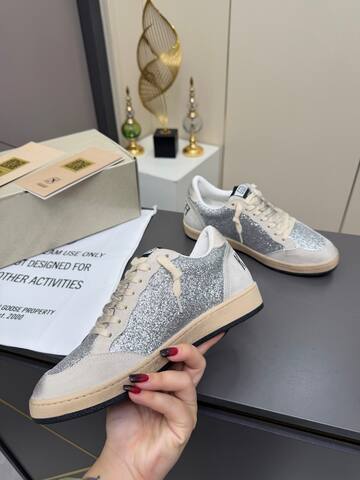 Golden Goose Ball Star Silver Off White Beige Black Skate Shoe (BS-87357)