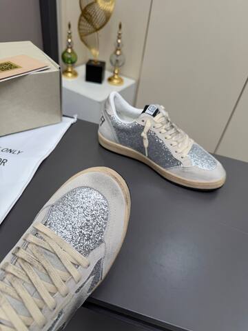 Golden Goose Ball Star Silver Off White Beige Black Skate Shoe (BS-87357)