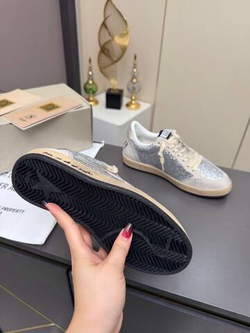 Golden Goose Ball Star Silver Off White Beige Black Skate Shoe (BS-87357)