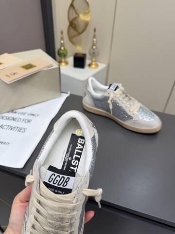 Golden Goose Ball Star Silver Off White Beige Black Skate Shoe (BS-87357)