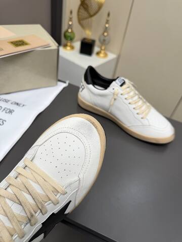 Golden Goose Ball Star White Black Beige Skate Shoe (BS-87355)