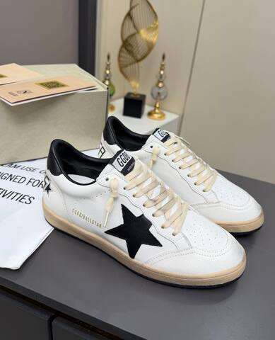 Golden Goose Ball Star White Black Beige Skate Shoe (BS-87355)