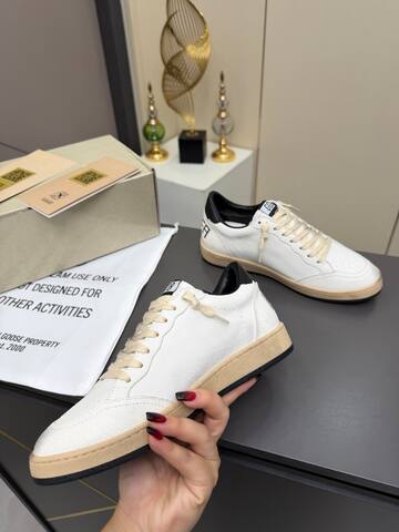Golden Goose Ball Star White Black Beige Skate Shoe (BS-87355)
