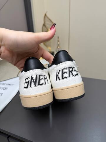 Golden Goose Ball Star White Black Beige Skate Shoe (BS-87355)
