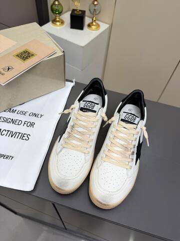 Golden Goose Ball Star White Black Beige Skate Shoe (BS-87355)
