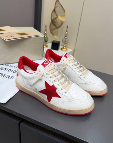 Golden Goose Ball Star White Red Beige Skate Shoe (BS-87358)