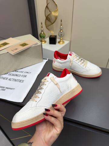 Golden Goose Ball Star White Red Beige Skate Shoe (BS-87358)