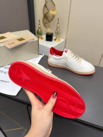 Golden Goose Ball Star White Red Beige Skate Shoe (BS-87358)