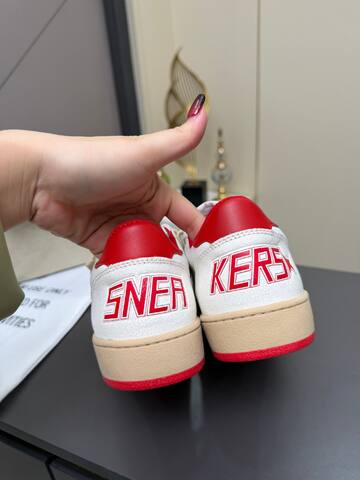 Golden Goose Ball Star White Red Beige Skate Shoe (BS-87358)