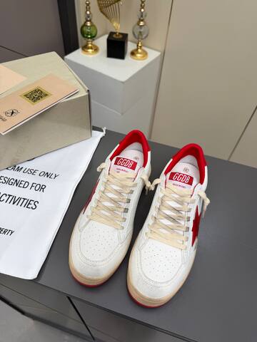 Golden Goose Ball Star White Red Beige Skate Shoe (BS-87358)