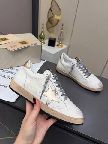 Golden Goose Ball Star White Gold Beige Gray Skate Shoe (BS-87359)