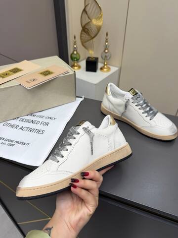 Golden Goose Ball Star White Gold Beige Gray Skate Shoe (BS-87359)