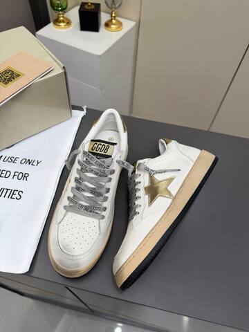 Golden Goose Ball Star White Gold Beige Gray Skate Shoe (BS-87359)