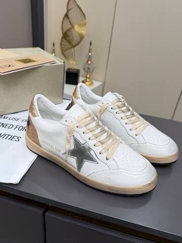 Golden Goose Ball Star White Gold Silver Beige Skate Shoe (BS-87360)