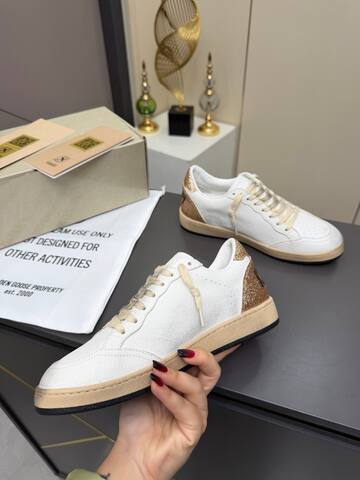 Golden Goose Ball Star White Gold Silver Beige Skate Shoe (BS-87360)