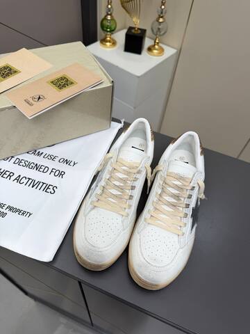 Golden Goose Ball Star White Gold Silver Beige Skate Shoe (BS-87360)