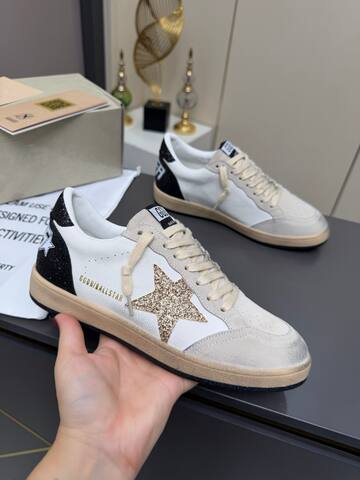 Golden Goose Ball Star White Beige Gold Black Skate Shoe (BS-87361)