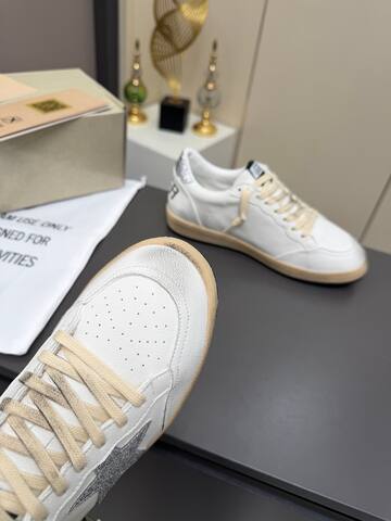 Golden Goose Ball Star White Silver Beige Black Skate Shoe (BS-87362)