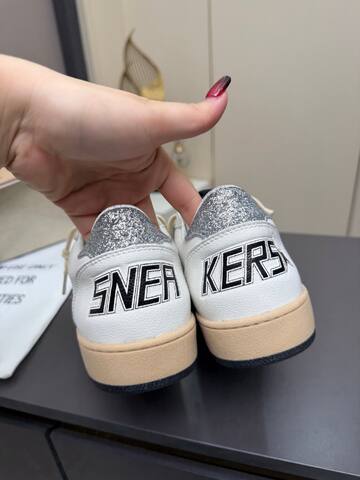 Golden Goose Ball Star White Silver Beige Black Skate Shoe (BS-87362)
