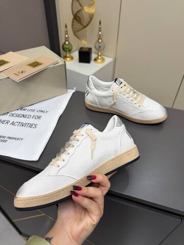 Golden Goose Ball Star White Silver Beige Black Skate Shoe (BS-87362)