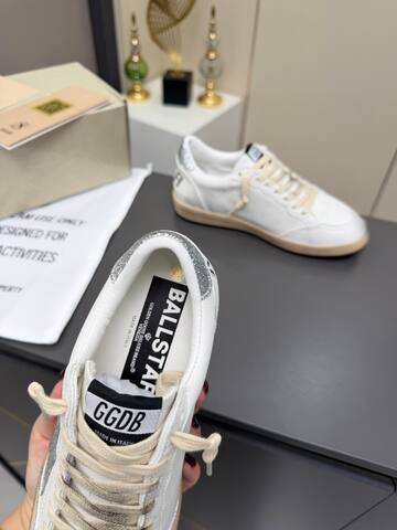 Golden Goose Ball Star White Silver Beige Black Skate Shoe (BS-87362)